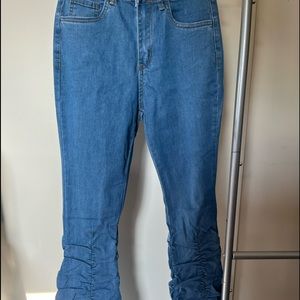 Stacked flare jeans.